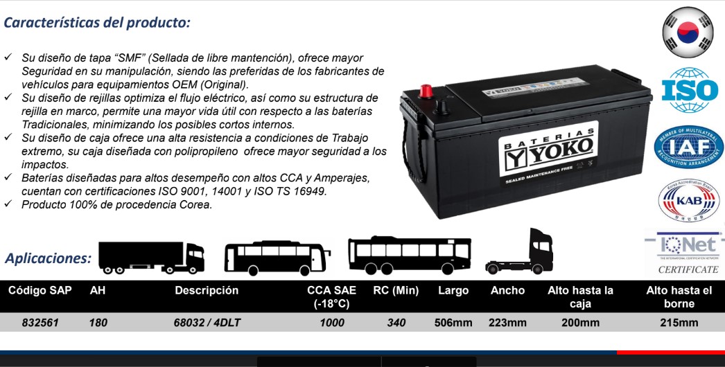 SMF 68032 / 180G51L 180AH 1000CCA | Neumáticos Puerto Varas